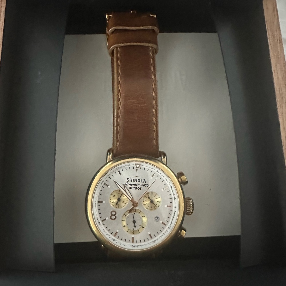 Shinola Gold and Brown Chronograph Watch